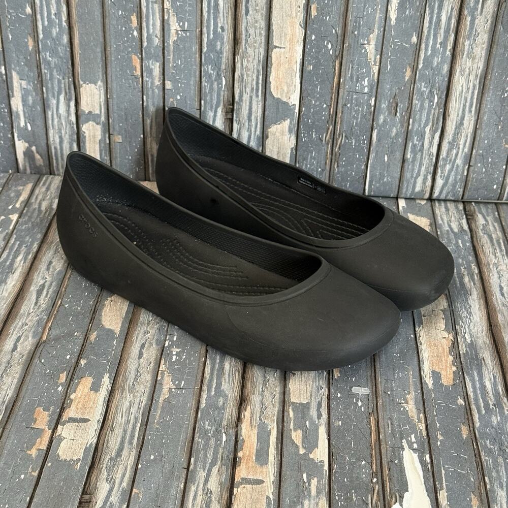 Crocs Women's Brooklyn Ballet Flats Size 8 Rounded Square Toe Black